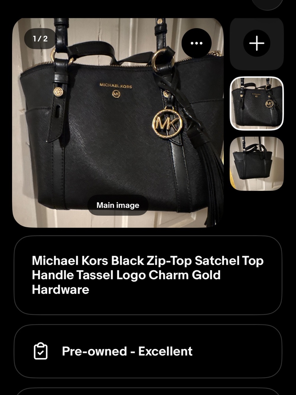 Michael Kors Black Satchel with Gold Logo Tassel
